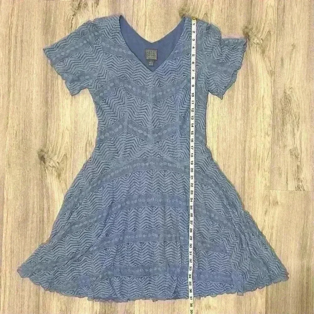 Rabbit Rabbit Rabbit Blue Lace Short Sleeve V Neck A Line Mini Dress Size 8